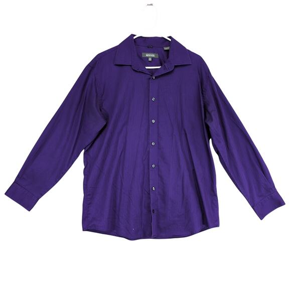 Kenneth Cole Reaction Men's 16.5 Wrinkle Free Button Purple Dress Shirt, Striped - Picture 1 of 6